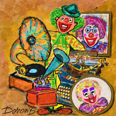 Portraits des clowns et vieux gramophone