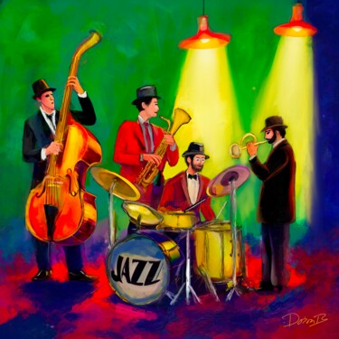 Jazz band in the City on green background