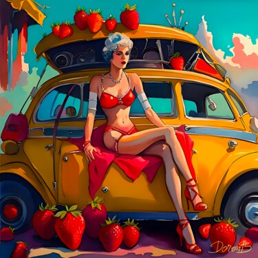 Pin-up  Strawberries and Yellow car 06