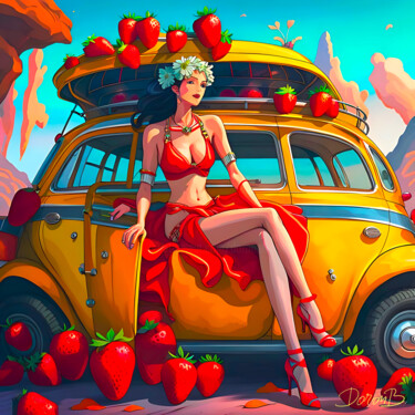 Pin-up  Strawberries and Yellow car 04
