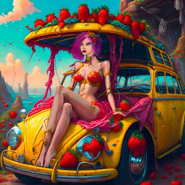 Pin-up strawberries and yellow car